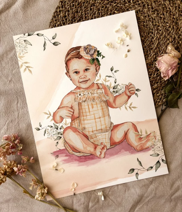 Hoy os presentamos a Lola, una bebé preciosa que hemos tenido la suerte de ilustrar en acuarela 🩷

Esta lámina decorará su habitación junto a la de su hermana (que ilustramos el pasado año).

Infinitas gracias a su mamá Mar por encargarnos este retrato tan precioso de su princesa 🌸

Si estás pensando en regalar o tener un caprichito así, contacta con nosotros 👏🏻

#regalooriginal #laminailustrada #print #acuarela #acuarelaboda #acuarelapersonalizada #retratoinfantil